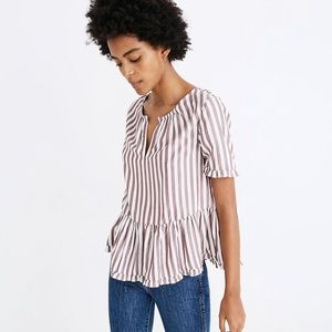 Madewell Stanza Ruffle-Hem Top in Stripe EUC XXS